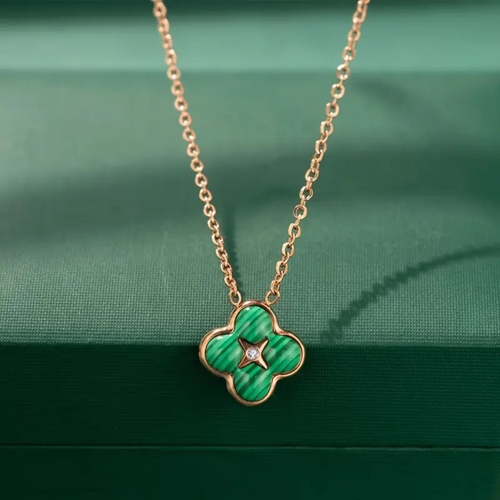 Clover Titanium Steel Pendant Necklace | Green & Gold